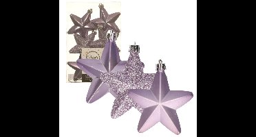 Decoris kersthanger sterren - 6x st - lila paars - 7 cm - kunststof - kerstornamenten