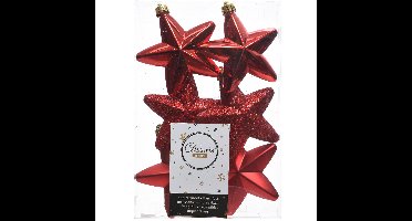 Decoris kersthanger sterren - 6x st - rood - 7 cm - kunststof - kerstornamenten