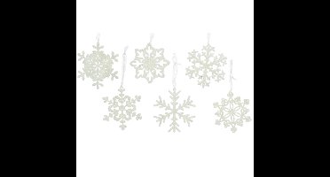 Decoris Kersthangers - 10 cm - sneeuwvlokken - wit - 6 stuks