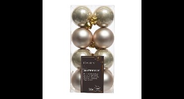 Decoris kleine kerstballen - 16x st - licht parel/champagne - 4 cm - kunststof