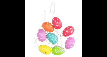 Decoris Paas decoratie paaseieren - 8x stuks - gekleurd met stippen - 5 cm - versiering