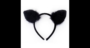 Diadeem met katten oortjes - zwart- meisjes/dames - Carnaval verkleed oren