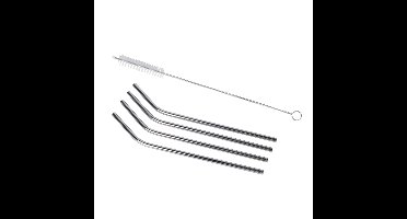Excellent Houseware RVS drinkrietjes - cocktailrietjes - 4x stuks - met reinigingsborstel