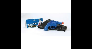 Feest politie revolver/pistool blauw met schouder holster 16 cm