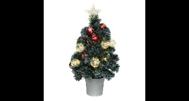 Fiber optic kerstboom/kunst kerstboom met verlichting en kerstballen 60 cm