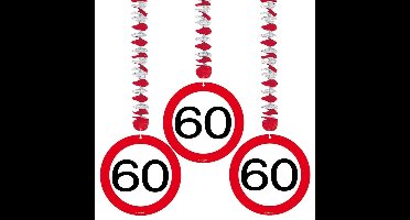 Folat 60 jaar verjaardag versiering - 6x stuks - rotorspiralen - verkeersbord thema