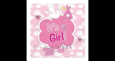 Folat Babyshower meisje servetten - 20x stuks - roze - geboorte - 3 laags