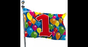 Folat feestartikelen 1 jaar verjaardag versiering - vlag - 90 x 60 cm - polyester - met ringen