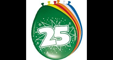 Folat Verjaardag leeftijd ballonnen 25 jaar - 16x - multi - 25 cm - feestartikelen/versieringen