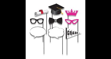 Foto prop set Geslaagd - 10-delig - diploma uitreiking/afstudeer feest - photo booth accessoires