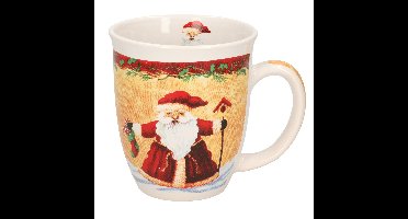 G. Wurm Kerstmok kerstman met kerstsok - keramiek - 300 ml - koffie/thee mok - kerstversiering