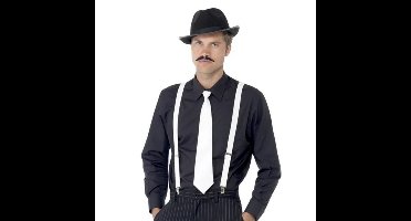 Gangster / maffia verkleedaccessoire set - wit - heren - hoed - bretels - stropdas