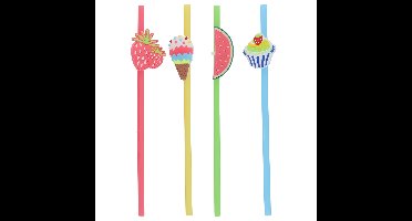 Gerimport Cocktail feest rietjes - herbruikbaar - kunststof - 4x stuks - gekleurd met leuke decorati