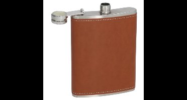 Gerimport Heupfles - chroom - staal - bruin - 224 ml - roestvrij staal drinkfles - zakfles