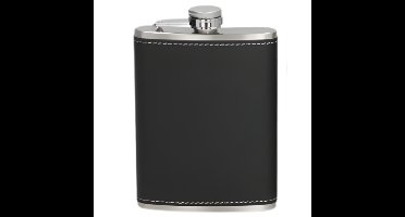 Gerimport Heupfles - chroom - staal - zwart - 224 ml - roestvrij staal drinkfles - zakfles
