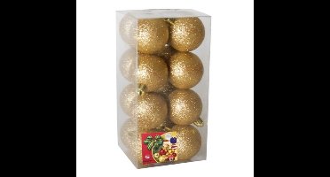 Gerimport Kerstballen - 16x - goud - kunststof - glitters - D5 cm - kerstversiering