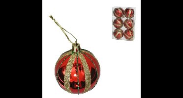 Gerimport Kerstballen - 6x - 6 cm - kunststof - rood/goud