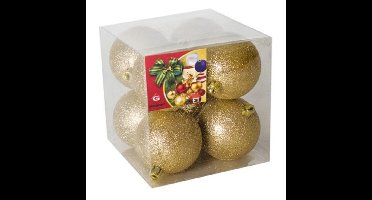 Gerimport Kerstballen - 8x - goud - kunststof - glitters - D7 cm