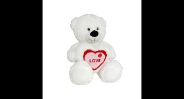 Gerimport Knuffelbeer Love - met rood/wit hartje - Huwelijk - Valentijnsdag - Verliefd cadeau - 30cm