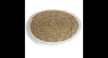 Gerimport Pannen onderzetters - zeegras - rond - 28x28 cm - naturel/wit