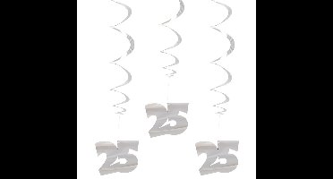 Hangdecoraties 25 jaar - 3x stuks - zilver - rotorspiralen - 25e Jubileum - jaar getrouwd