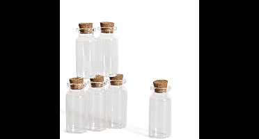 Hobby flesjes met kurken dop - 6x - glas - 10 ml - D2 x H6 cm