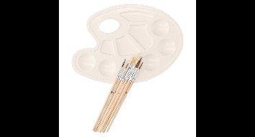 Hobby schilderspalet met kwasten - 6 vakjes - verfpalet - mengpalet voor verf