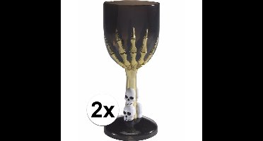 Horror kelk - 2x - beker - zwart - Gotisch - Halloween - wijnglas - drinkbeker - horror