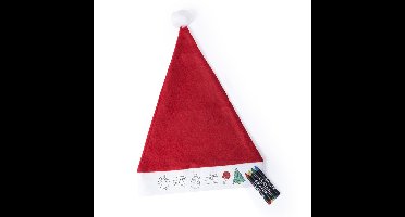 Inkleurbare kerstmuts voor kinderen - rood/wit - budget lijn - met krijtjes
