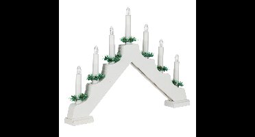 Kaarsenbrug - 42,5 x 4,5 x 32 cm - kunststof - wit - met 7 led kaarsen