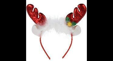 Kerst diadeem/haarband - rendier gewei met oren - rood - polyester - accessoires