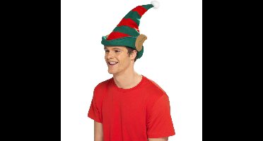 Kerst Elfen puntmuts - met oren - voor volwassenen - groen/rood - polyester - one size