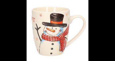 Kerst mok - sneeuwpop - 8 x 10 cm - porselein - 300 ml - beker - koffiemok