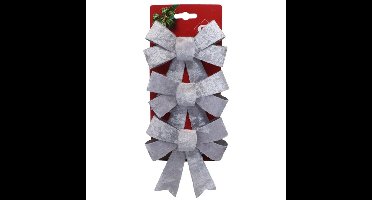 Kerst ornamenten strikken - 3x st - zilver - 10 x 13 cm - kerstboomstrikjes