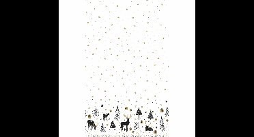 Kerst tafellaken/tafelkleed - 138 x 220 cm - papier - wit met rendieren - rechthoekig