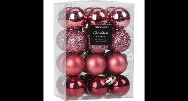 Kerstballen - 16x - kunststof - roze - 5 cm
