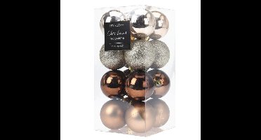 Kerstballen - 16x st - bruin/champagne - D5 cm - kunststof - kerstversiering