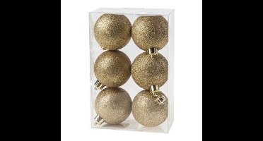 Kerstballen - 6x st - goud - glitters - 6 cm - kunststof - kerstversiering