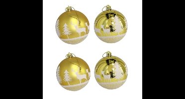 Kerstballen - gedecoreerd - 4x st - goud - D8 cm - kunststof - kerstversiering