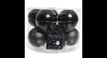 Kerstballen set - 10x stuks - zwart - glas - 6 cm - glans/mat - kerstversiering