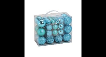 Kerstballen - set 50x st - turquoise blauw - mix 3, 4 en 6 cm - kunststof - pakket