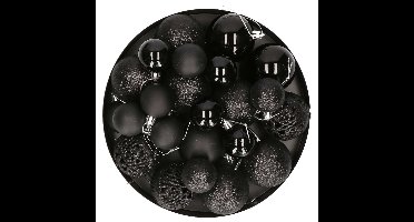 Kerstballen - set 50x st - zwart - mix 3, 4 en 6 cm - kunststof - pakket