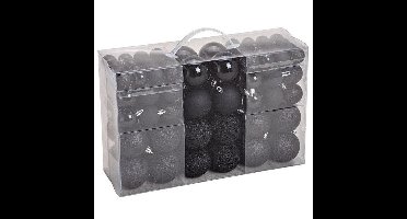 Kerstballen - zwart - 100x ST - 3-4-6 cm - kunststof - mix - glans/mat/glitter
