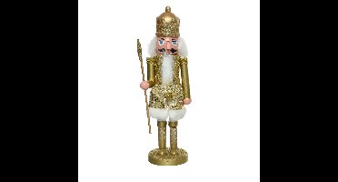 Kerstbeeldje kunststof notenkraker poppetje/soldaat goud 28 cm kerstbeeldjes