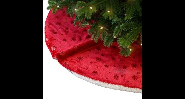 Kerstboomrok - rood - sneeuwvlokken - D100 cm - polyester - kerstboomkleed