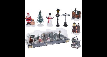 Kerstdorp accessoires - miniatuur figuurtjes en huisjes - 10-delig