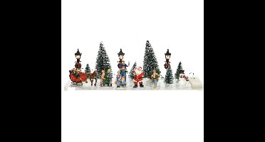 Kerstdorp figuurtjes - set 16-delig - met led verlichting - poppetjes - kerstboom