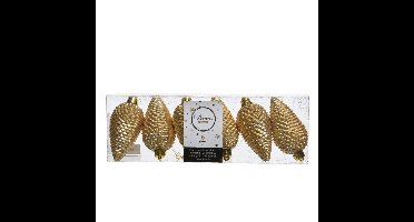 Kersthangers dennenappels - 6x st - goud - glitter - 8 cm - kunststof - kerstversiering