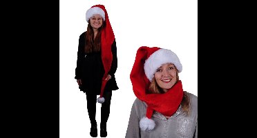 Kerstmuts - extra lang - rood/wit - pluche - 153 cm - XL - kerstaccessoires