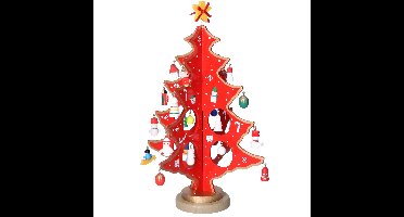 Klein decoratie kerstboompje - hout - rood - H26 cm - kinderkamer